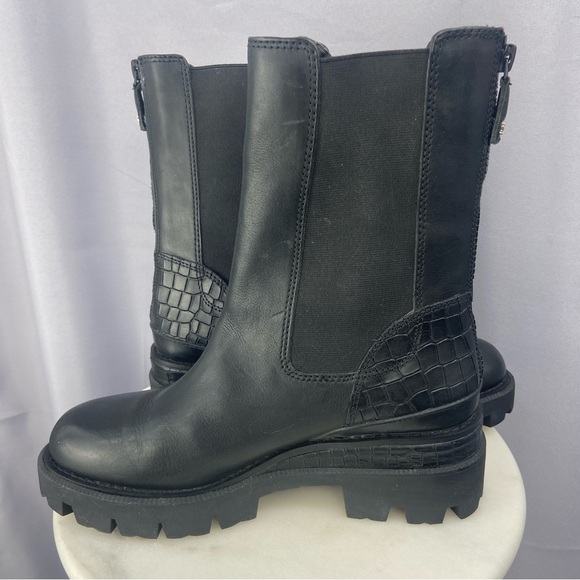 Sam Edelman Genia Smooth and Croc Effect Black Leather Chunky Heel Boot Size 7.5 - Picture 12 of 12